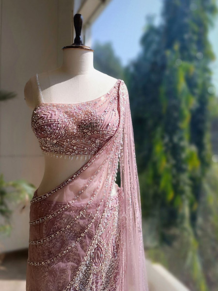 Rosalia Pink Indo-Western Set with Sequin Cut Dana Work