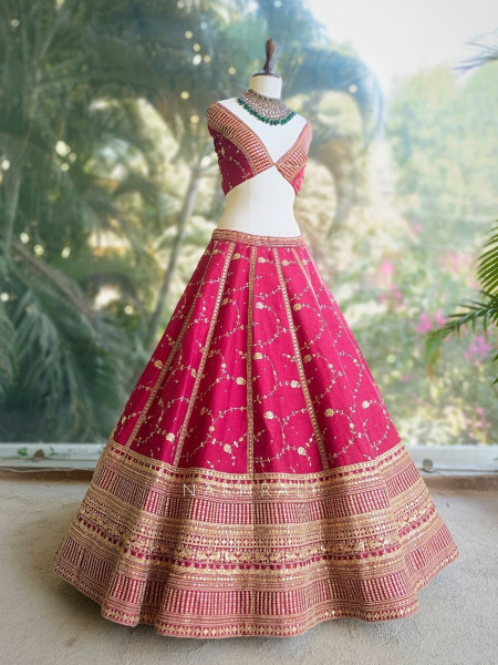 Riva Maroon Unstitched Lehenga Set with Zari and Sequin Work