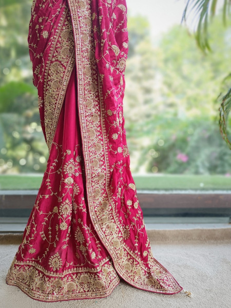 Rubani Aks Deep Red Crepe Saree