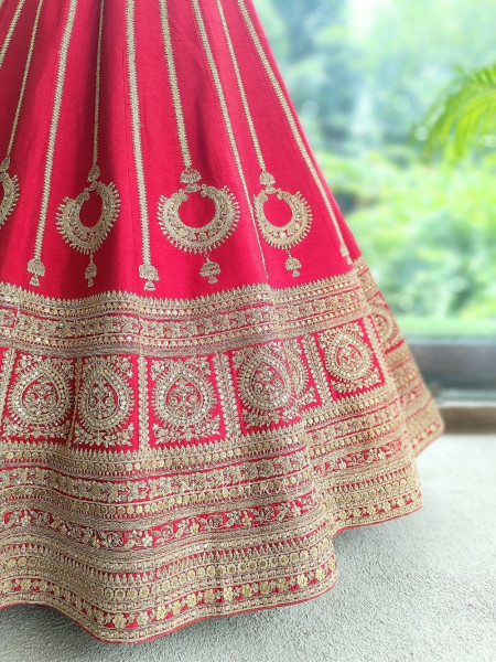 Jharokha Palace Crimson Red Bridal Lehenga