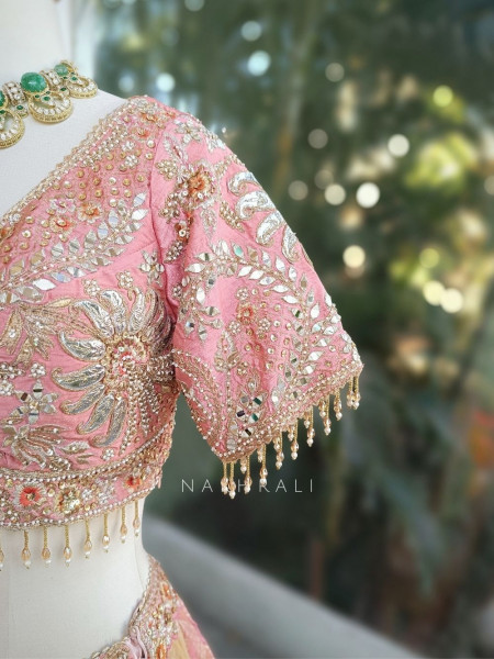 Zivara Peach Lehenga Set with Mirror and Gota Work