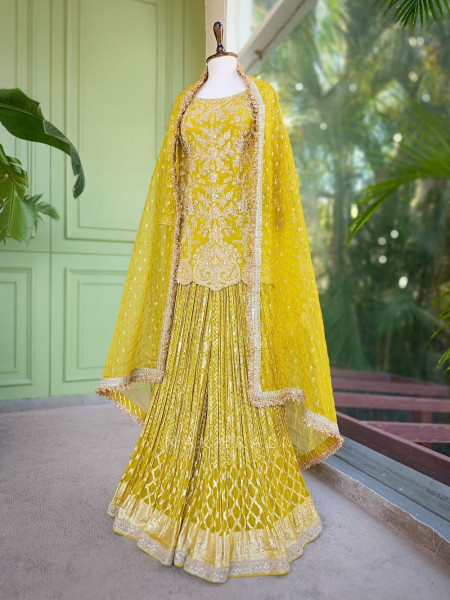 Noor Zari & Bead Embellished Yellow Palazzo Set