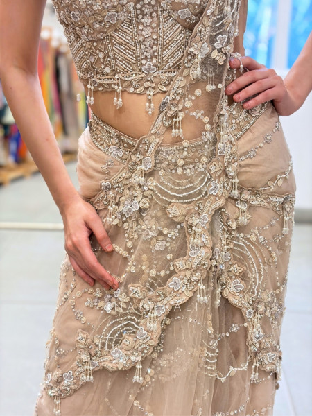 Chantilly Pearl Beige Corset Drape Saree