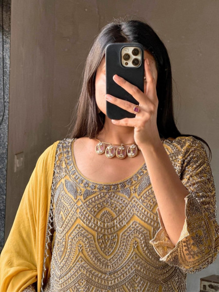 Nayra Mustard Suit Set with Cut Dana & Bead Work