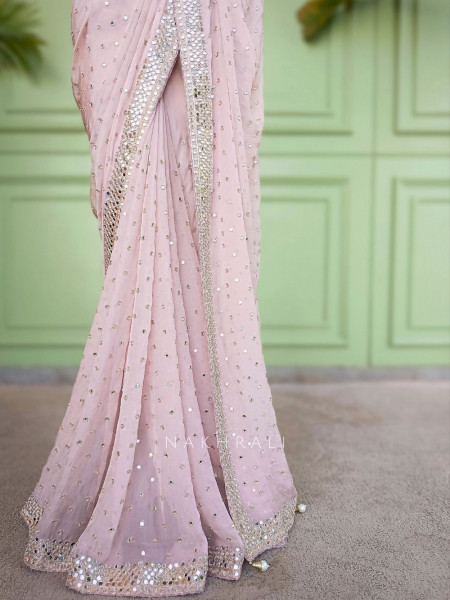 Liora Light Pink Georgette Saree Mirror Work