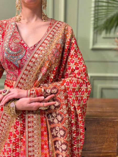 Shringar Red Saree with Zari Sequin Stone Work