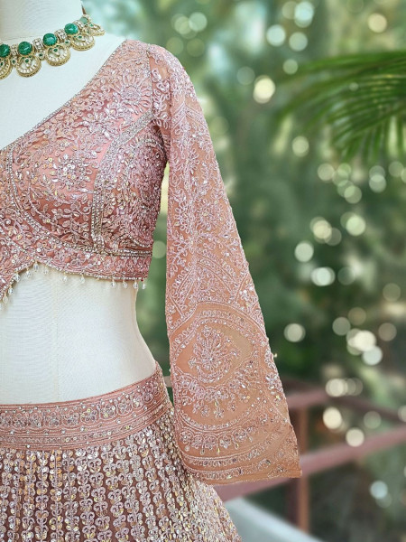 Chandani Peach Lehenga Set with Embroidery, Beads & Sequin Work