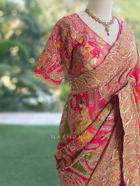 Noor-E-Border Magenta Viscose Georgette Designer Saree