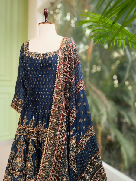 Neelira Blue Zari Gota Patti Layered Anarkali Set