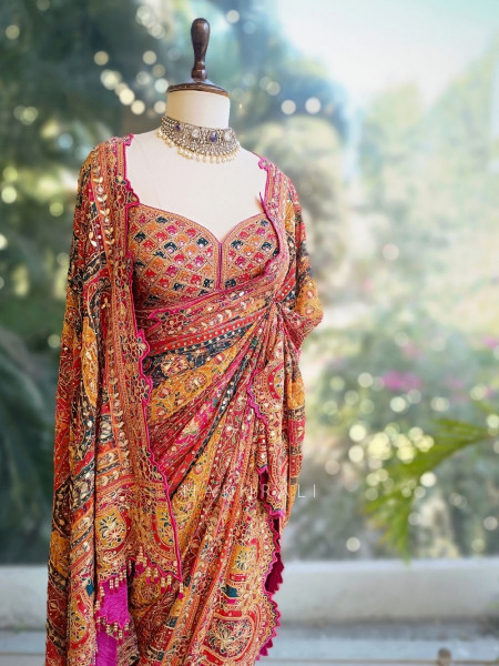 Nakkashi Mustard Bridal Sequin Zari Saree with Ready Blouse