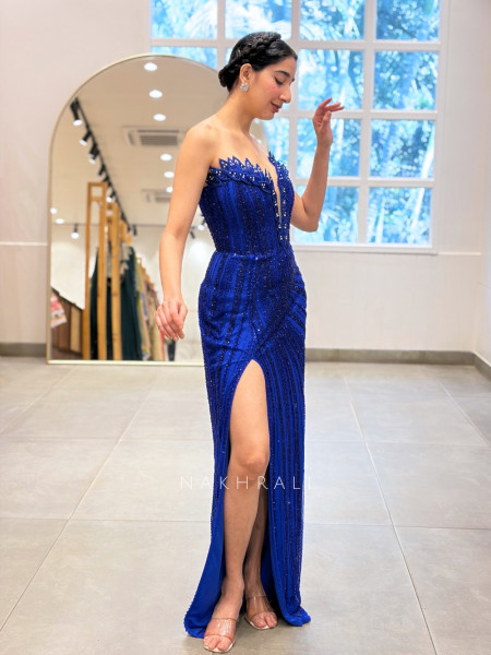 Fuchsia Flame Blue Soft Net Gown