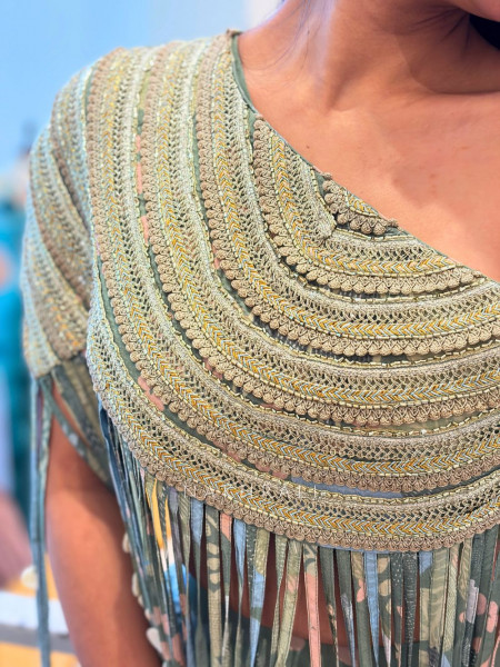 Lahari Green Embellished Crop Top Skirt Set with Cape