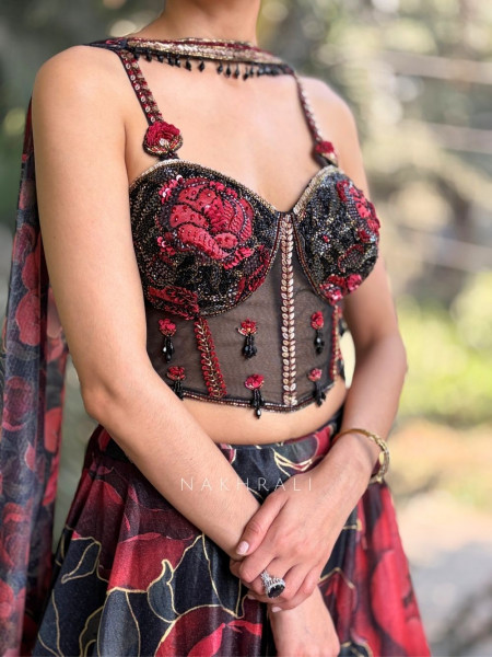 Roselle Black Corset Lehenga
