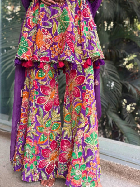 Gulrang Bloom Purple Indo-Western Peplum Set