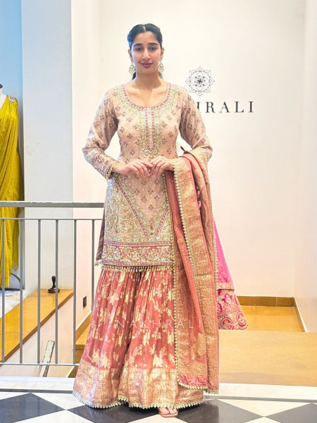 Gulnaz Pink Sharara Set with Zari and Sequin Work