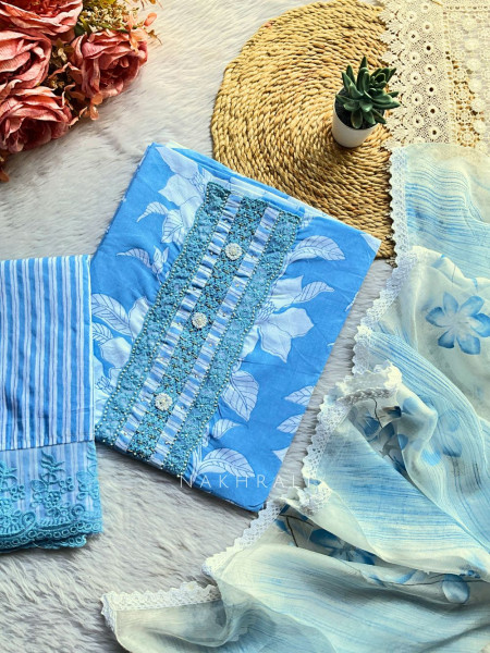 Nayra Blue Cotton Floral Dress Material