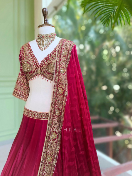 Vyra Red Bridal Lehenga with Heavy Embroidery and Stone Work