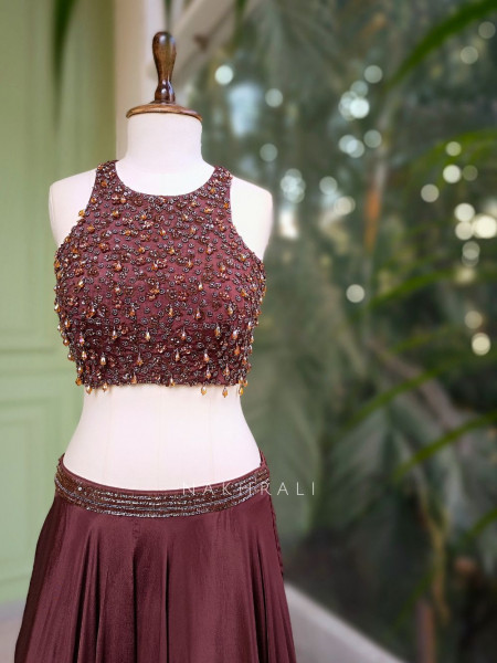 Brivaan Brown Lehenga Set with Beads and Sequin Work