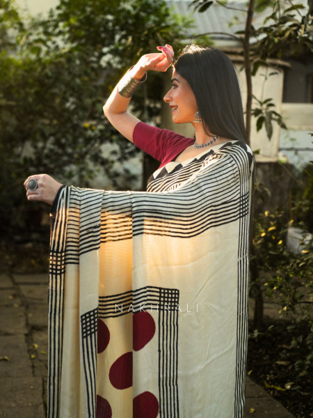 Lehar Cream Modal Saree with Printed Design