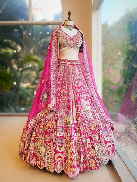 Sarvani Magenta Bridal Lehenga with Sequin Embroidery