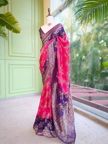 Eclipse Purple Magenta Zari Weaved Saree with Running Blouse Piece