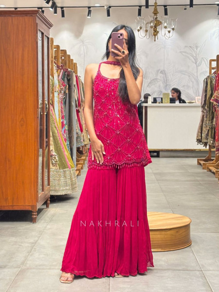 Amaira Magenta Sequin & Beaded Suit Set