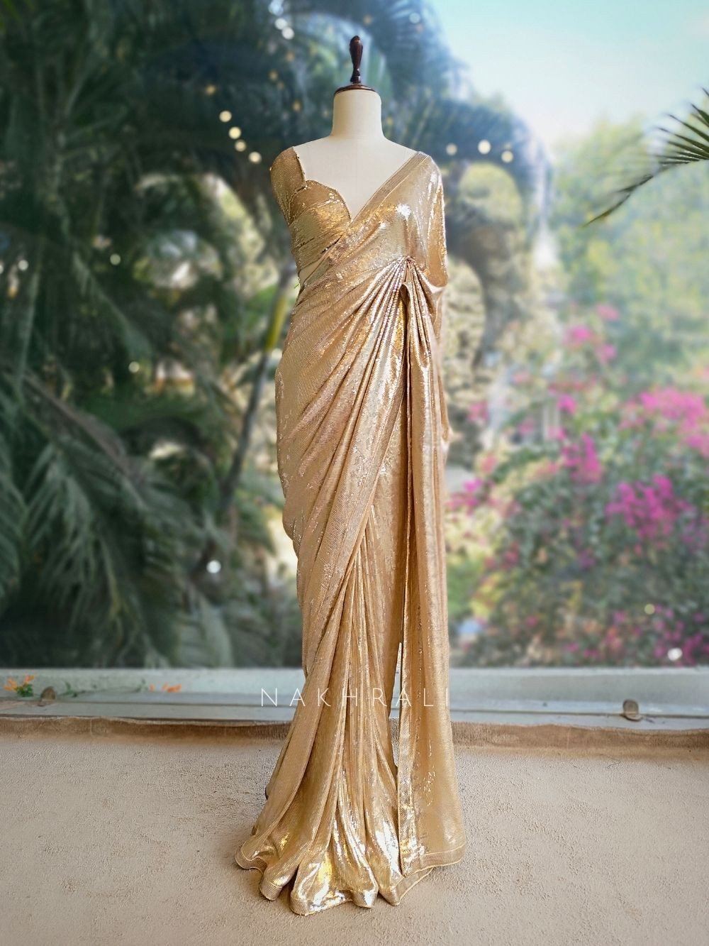 sequin saree dress Diana Luxe Taupe Sequins Ready To Wear Saree