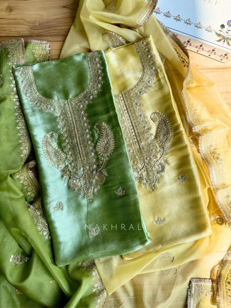 Aroha Yellow Paisley Dress Material