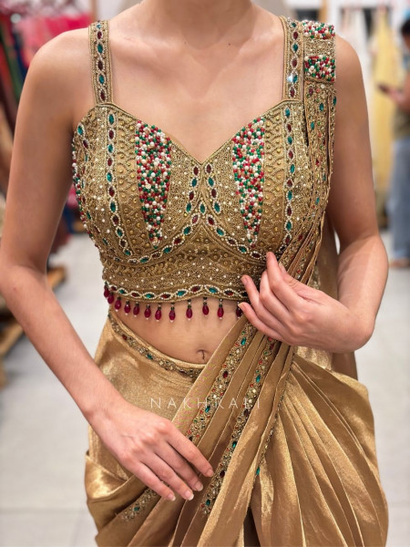 The Navratna Luxe Green Corset Drape Saree