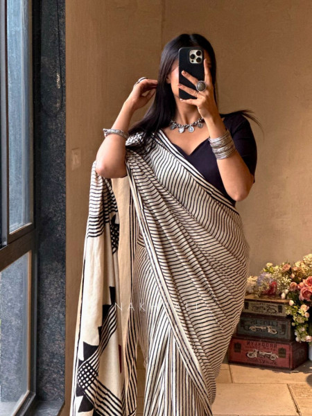 Bindu Rekha Cream Modal Saree