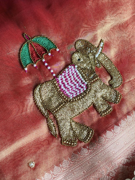 Rajvanya Copper Rose Banarasi Katan Tissue Silk Saree