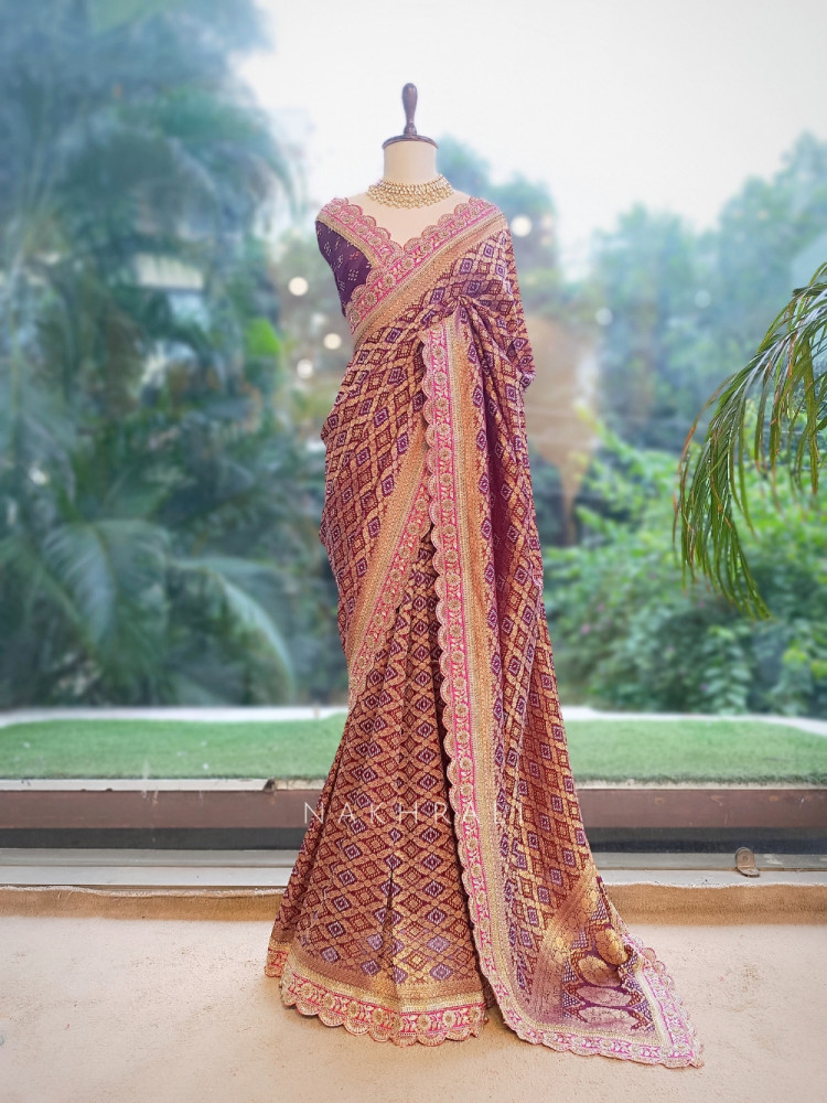 Image of Kritisha wine Banarasi Silk Georgette Saree