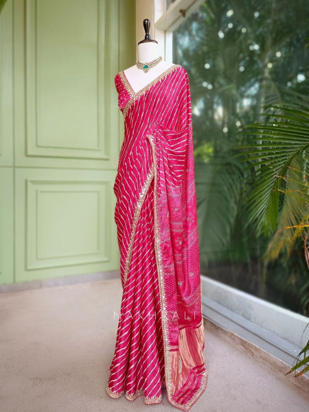 Gulnaar Red Saree with Zari Bandhej Work