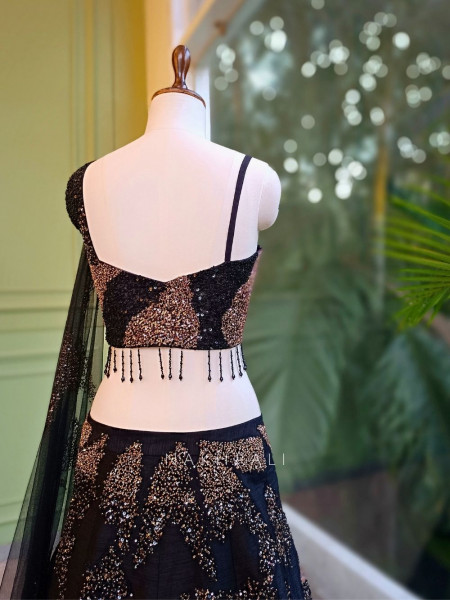 Twilight Dusk Black Sequin Embroidered Crop Top Skirt Set