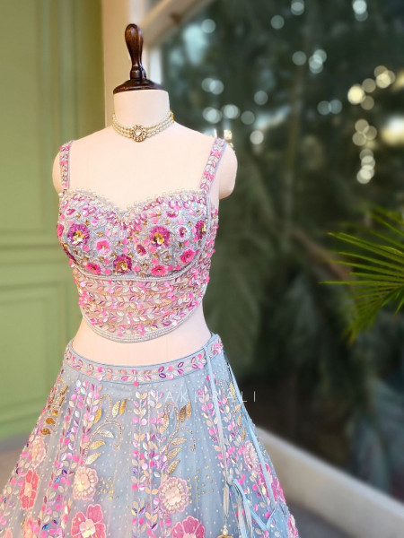 Blossom Mist Net Lehenga with Sequin and Bead Work