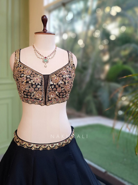 Nishaat Baag Black Silk Lehenga Set