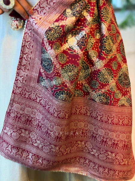 Kiyana Grey Tissue Kurta Palazzo Set with Banarasi Dupatta