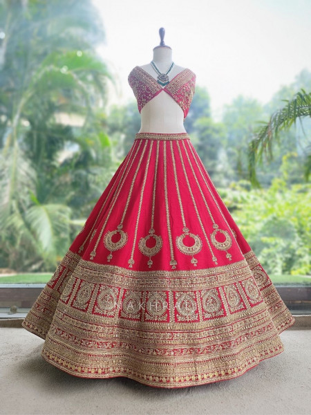 Jharokha Palace Crimson Red Bridal Lehenga