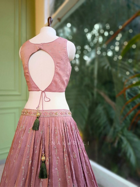 Gulabnari Pink Tissue Silk Lehenga with Heavy Embroidery
