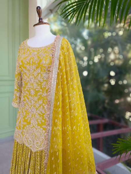 Noor Zari & Bead Embellished Yellow Palazzo Set