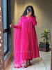Calira Magenta Cotton Anarkali Suit Set with Organza Dupatta