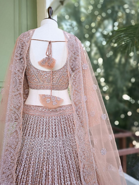 Chandani Peach Lehenga Set with Embroidery, Beads & Sequin Work