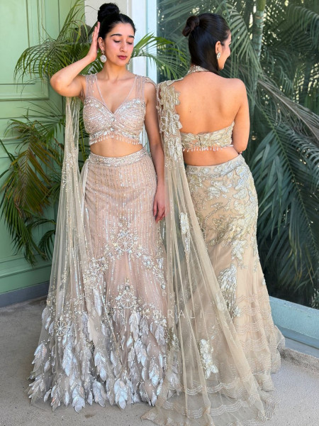 Elsa Nude Indo-Western Mermaid Lehenga with Sequin & Cut Dana Work