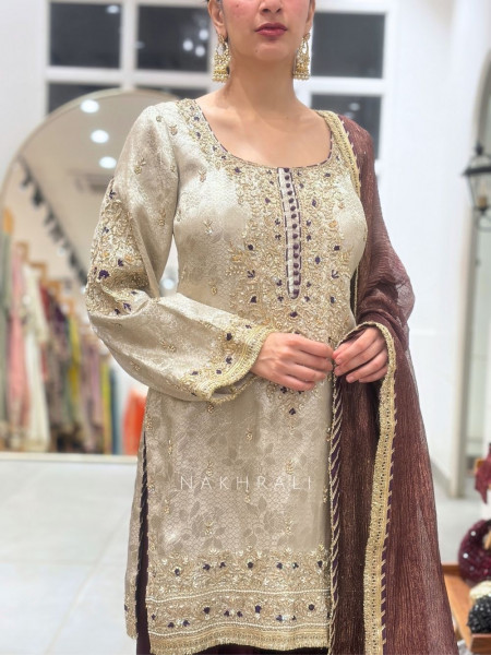 Aubergine Cream Salwar Suit Set