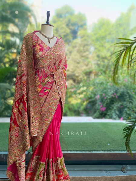 Noor-E-Border Magenta Viscose Georgette Designer Saree