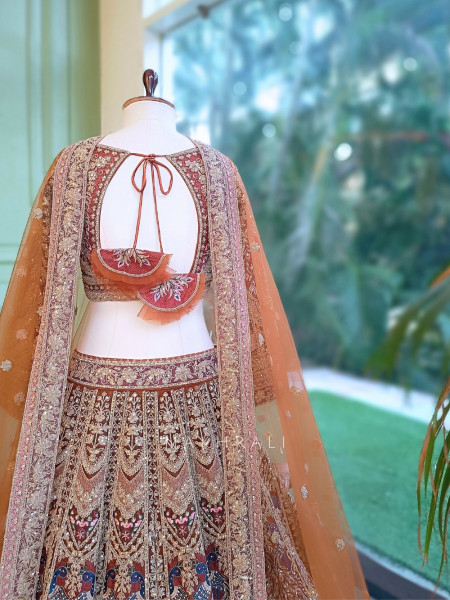 Kadambari Vintage  Brown Lehenga