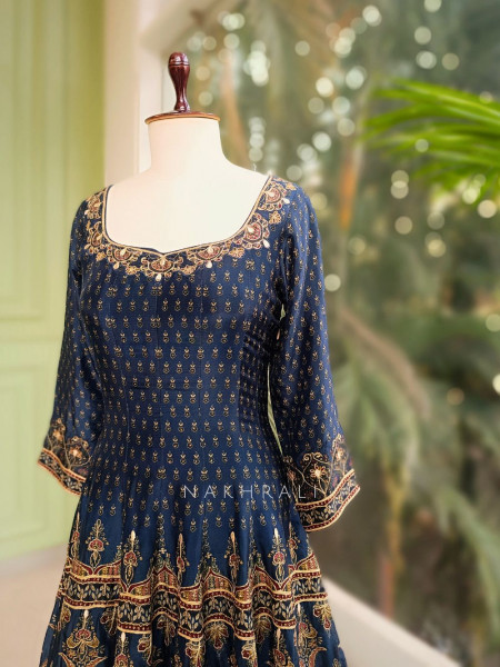 Neelira Blue Zari Gota Patti Layered Anarkali Set