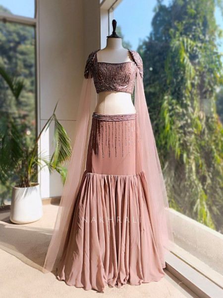 Velora Brown Net Indo-Western Lehenga with Cut Dana Work