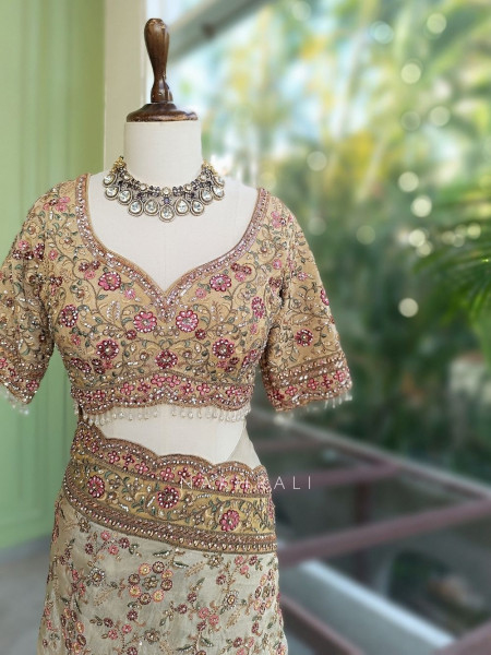 Aroha Cream Embroidered Saree with Stone Work