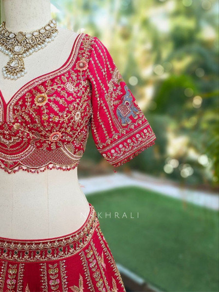 Ratan-Noor Red Silk Bridal Lehenga